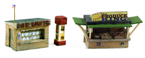 Model Tech Studios JN1054 N Detail Newspaper and Produce Roadside Stand Set