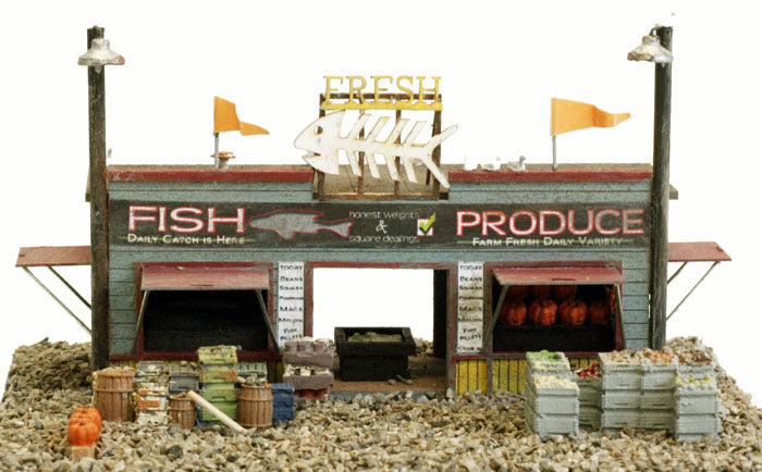 Model Tech Studios S0173 HO Fish & Produce Roadside Stand Scene Kit