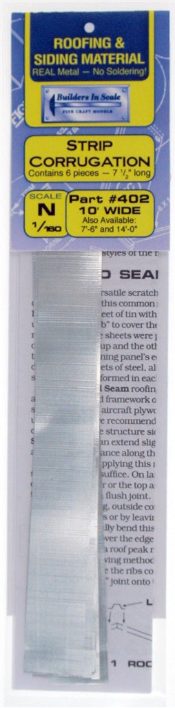 Builders-in-Scale 402 N 10' - 0" Wide Strip Corrugation (Pack of 6)