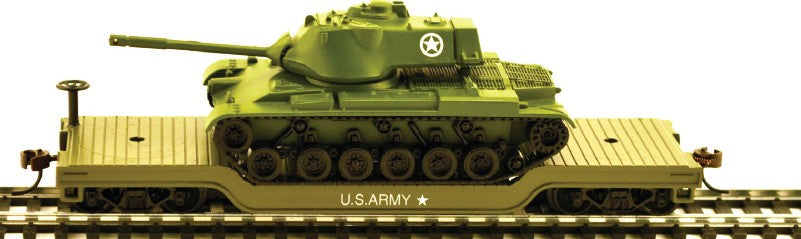 Model Power 98225 HO U.S. Army 40' Depressed Metal Flat Car with Tank