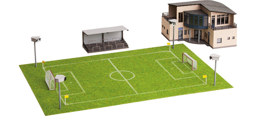 Noch 66830 HO Football Pitch with Clubhouse, Micro-Sound Stand & Floodlights Kit