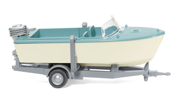 Wiking 009502 HO Trailer-Mounted Motor Boat Creme/Pastel Turquoise
