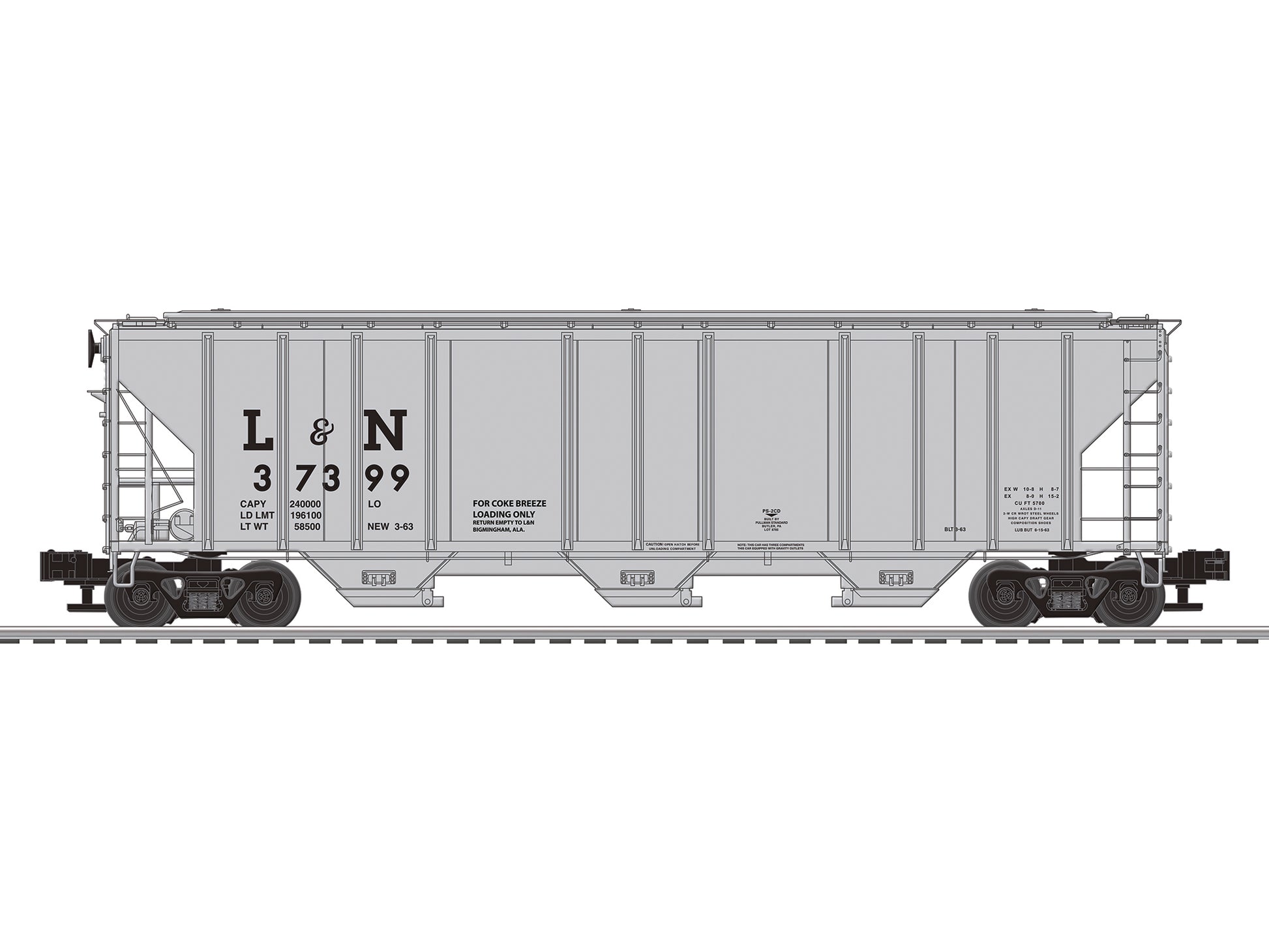 Lionel 6-84124 O Louisville & Nashville PS-2CD Covered Hopper