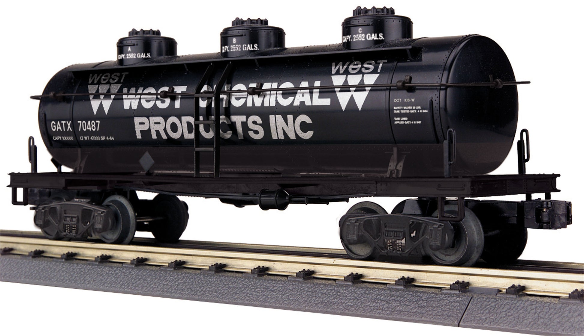 MTH 30-73504 O West Chemical Products Inc. 3-Dome Tank Car