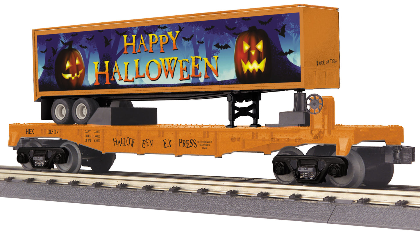 MTH 30-76686 O Halloween Flat Car with 40’ Trailer