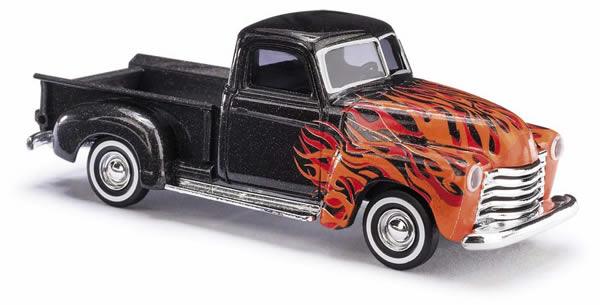 Busch 48287 HO 1950 Chevrolet Pickup Truck - Black with Red & Orange Flames