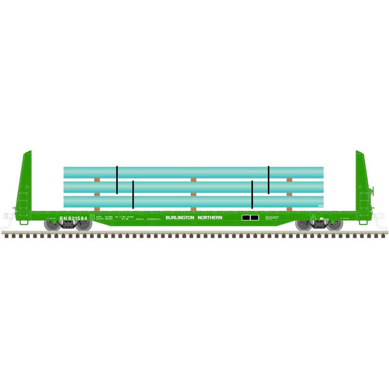Atlas 2002656 O Burlington Northern Trainman® 62' Bulkhead Flat Car - 2 Rail
