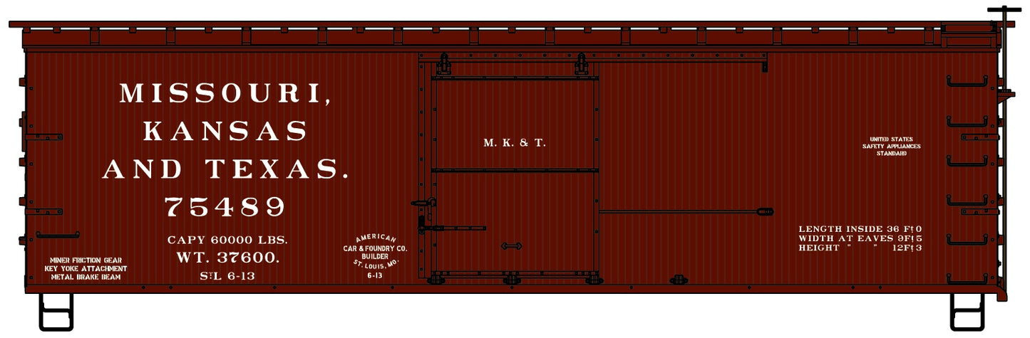Accurail 1705 HO Missouri Kansas Texas 36' Double Sheath Wood Boxcar #75489