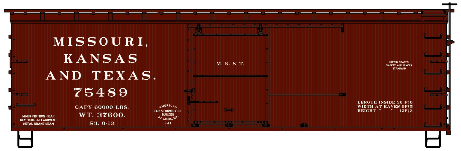 Accurail 1705 HO Missouri Kansas Texas 36' Double Sheath Wood Boxcar #75489