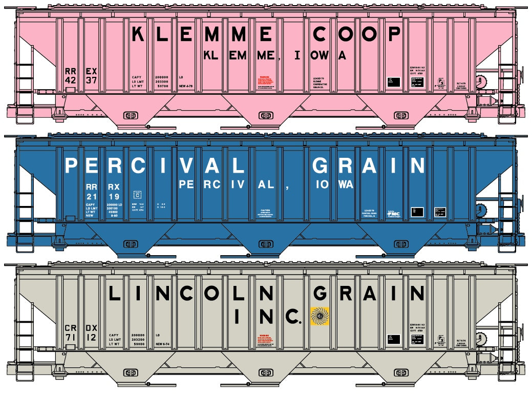 Accurail 8091 HO Klemme Coop,Percival Grain,Lincoln Grain PS 4750 Covered Hopper