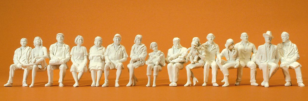 Preiser 63001 G Unpainted Seated Passenger Plastic Figure Kit (Set of 15)
