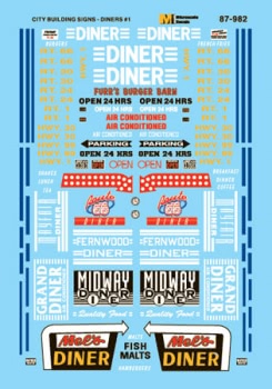Microscale 60-982 N 1950+ Roadside Diners Structure Signs Decal Sheet
