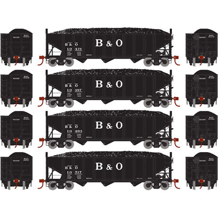 Athearn 70299 HO Baltimore & Ohio 40' 3-Bay Ribbed Hopper w/Load #2 (Set of 4)