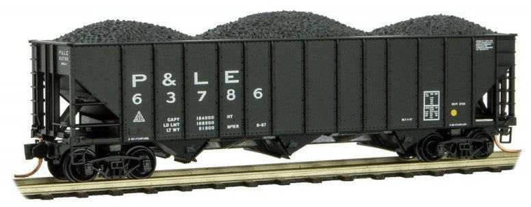 Micro-Trains 10800350 N P&LE 100 Ton 3-Bay Hopper w/Coal Load #63786
