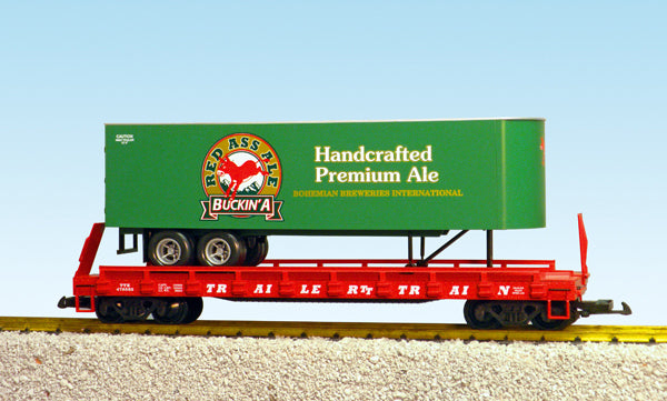 USA Trains R17037 G Red Ass Ale Piggyback Flat Car with Trailer