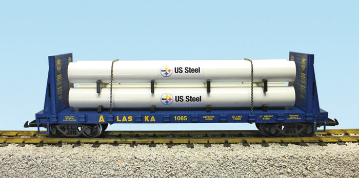 USA Trains R17614A G Alaska Railroad Pipe Load Flat Cars (Blue) #1085 US Steel