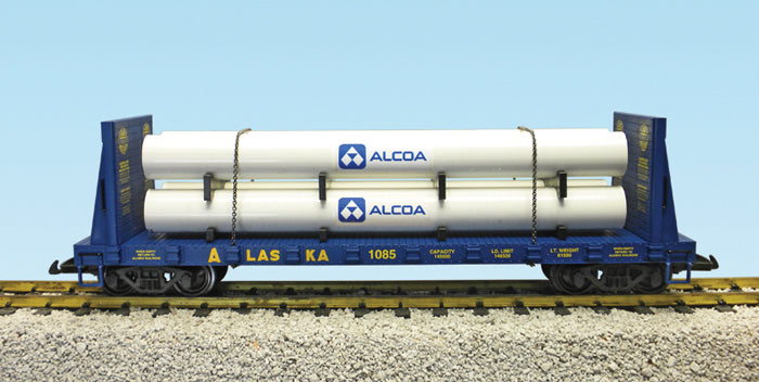 USA Trains R17614B G Alaska Railroad Pipe Load Flat Cars (Blue) #1086 Alcoa