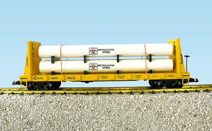 USA Trains R17615A G Chessie Pipe Load Flat Cars (Yellow) #79512 Bethlehem Steel