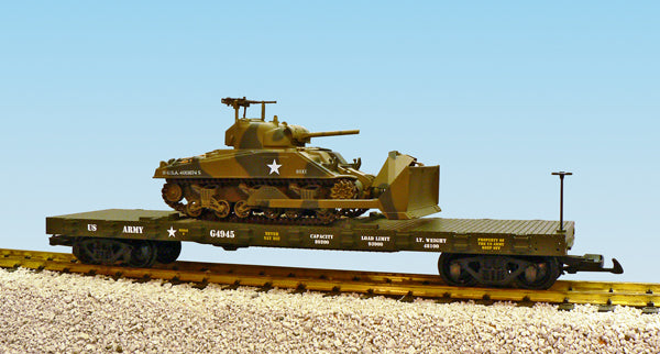 USA Trains R1773 G US Army Flatcar with Sherman Dozer #G4945