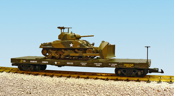 USA Trains R1787 G Marine Corps Flat Car Flatcar with Sherman Dozer #G0152