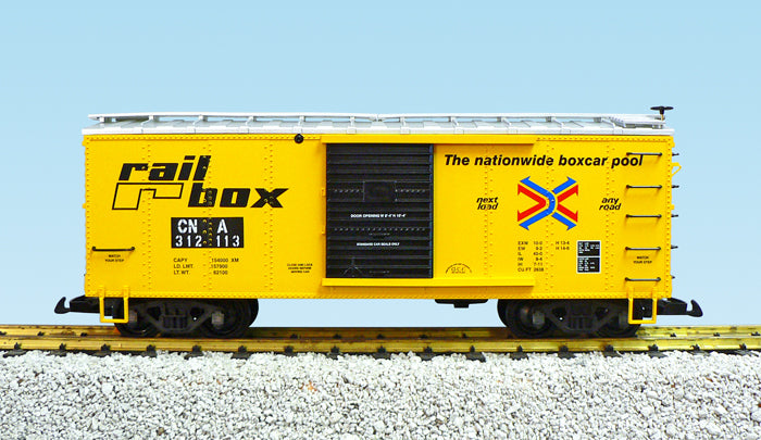 USA Trains R19100B G Rail Box/CN Simulated Wood Box Car (Yellow/Silver) #312114