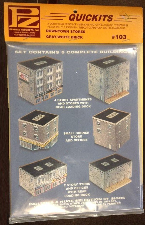 Pennzee 103 Z Downtown Stores Cardstock Building Kit Gray & White
