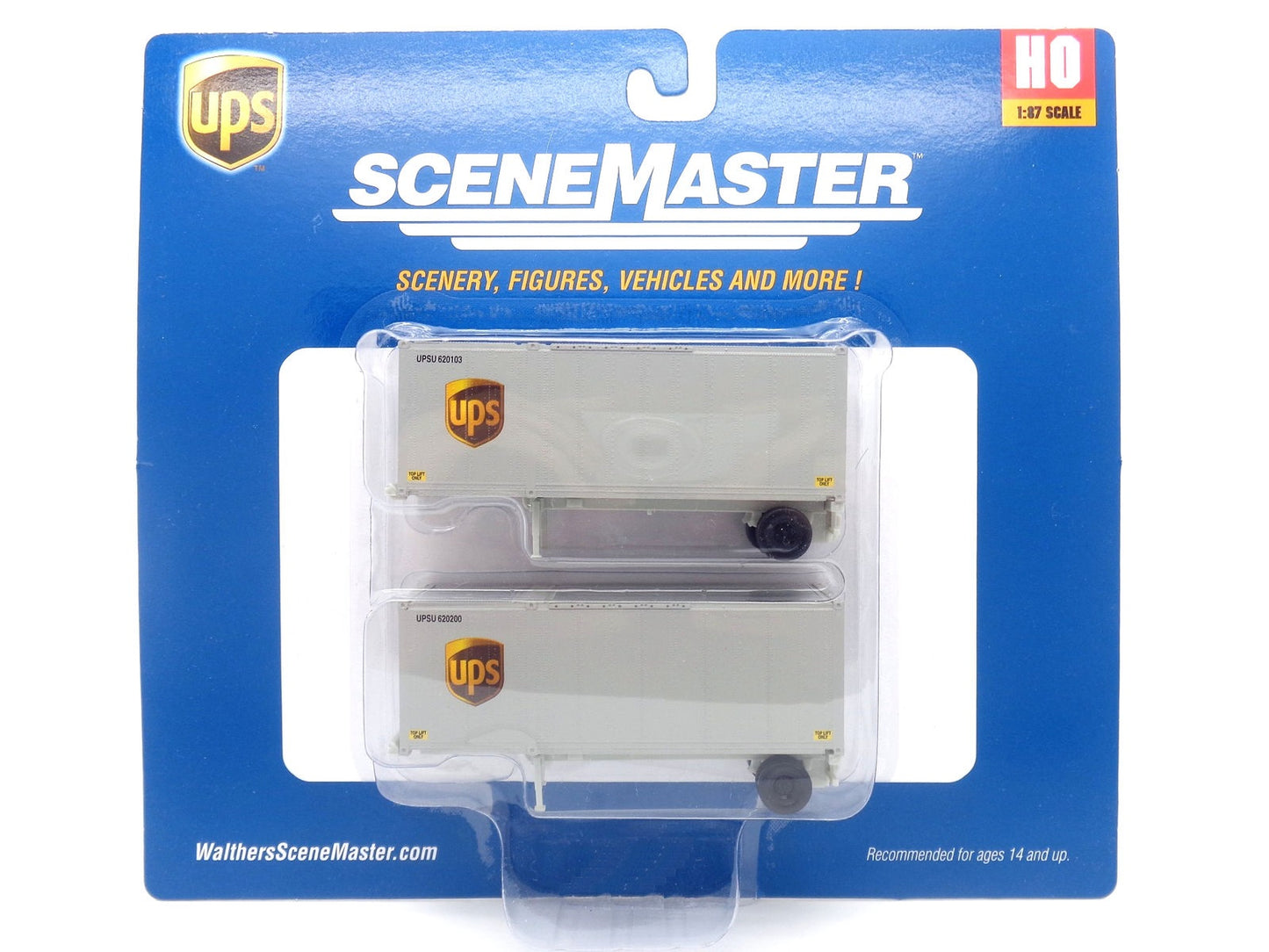 Walthers 949-8601 HO Assembled UPS 28' Container with Chassis (Pack of 2)