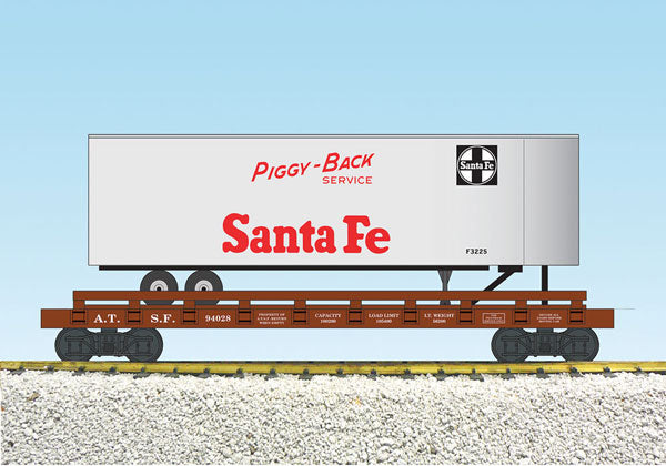 USA Trains R17045 G Santa Fe Piggy Back Flat Car, Silver/Brown #F3225
