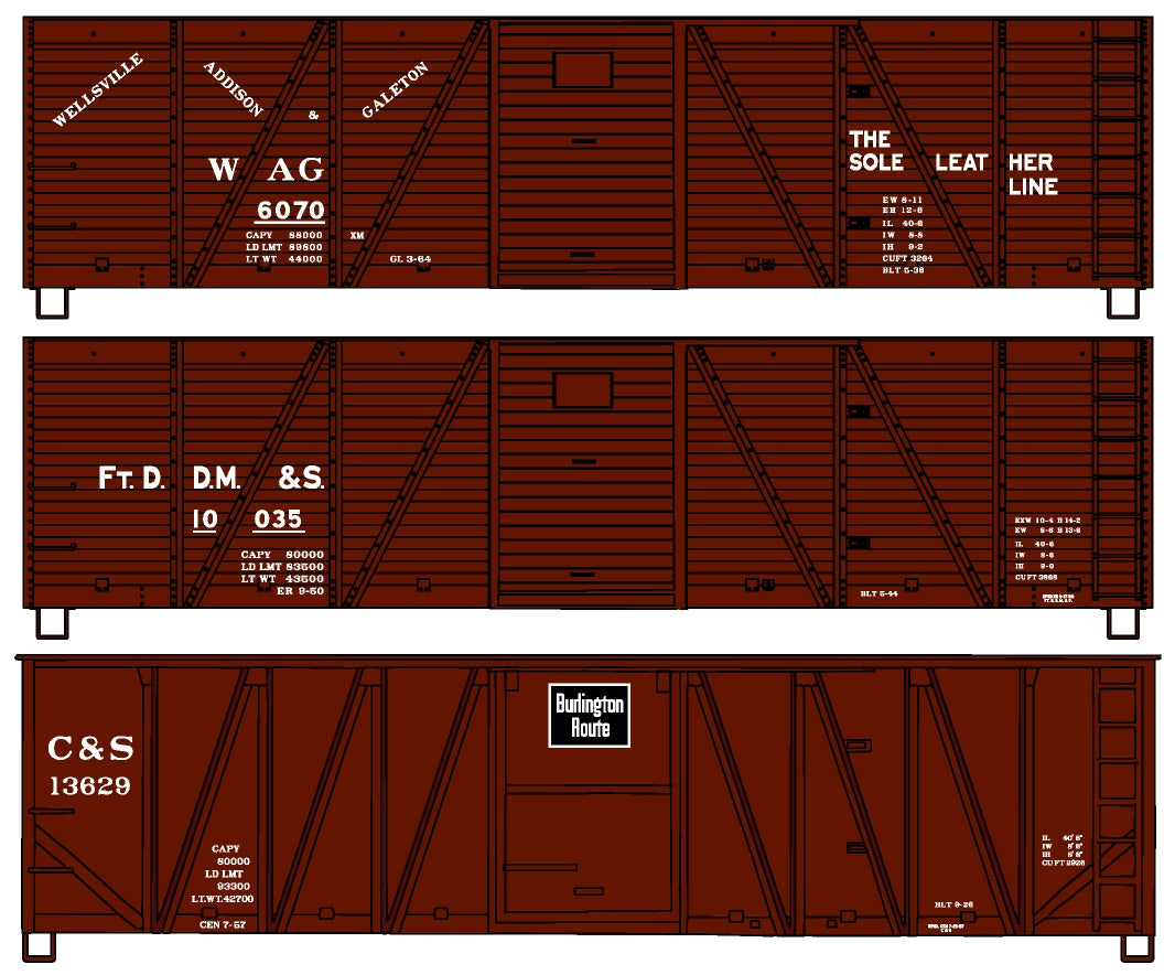 Accurail 8095 HO WAG, Fr.DDM&S, C&S 40' Wood Boxcar 3-Car Set