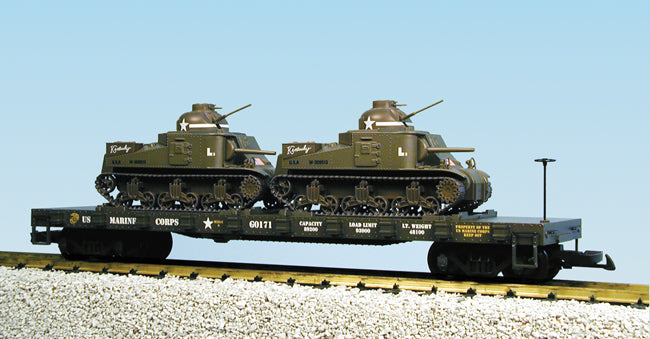 USA Trains R1771 G US Army Flat Car with M3 Tanks (2)