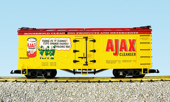 USA Trains R16001 G Ajax Cleanser U.S. Refrigerator Car (Yellow/Red)