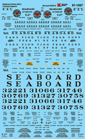 Microscale 60-1007 N 1947-63 Seaboard Airline Covered Hoppers Decal Sheet