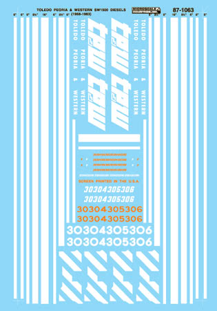 Microscale 60-1063 N 1968-83 Toledo Peoria & Western SW1500 Diesels Decal Sheet
