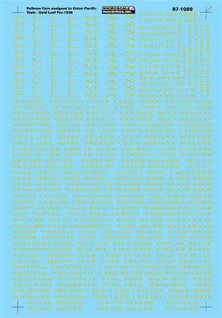 Microscale 60-1089 N 1928-47 UP Pullman Heavyweight Sleeping Cars Decal Sheet