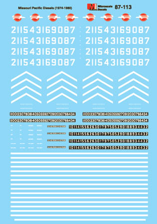 Microscale 60-113 N 1974-1983 Missouri Pacific Diesels Waterslide Decal Sheet