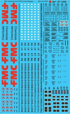 Microscale 60-1308 N FMC Chemicals & XTRA Covered Hoppers Decal Sheet