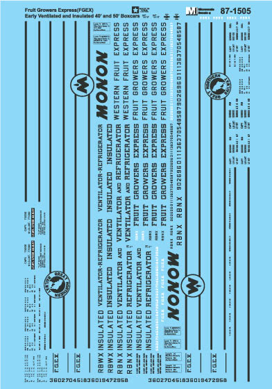 Microscale 60-1505 N FGEX 40'/50' Ventilated/Insulated Early Boxcars Decal Sheet