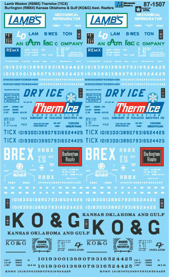 Microscale 60-1507 N REMX, TICX, RBBX, KO&G Assorted Reefers Decal Sheet