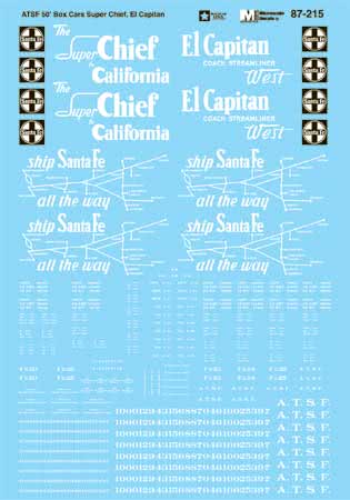 Microscale 60-215 N ATSF Super Chief, El Capitan 50' Boxcar Decal Sheet