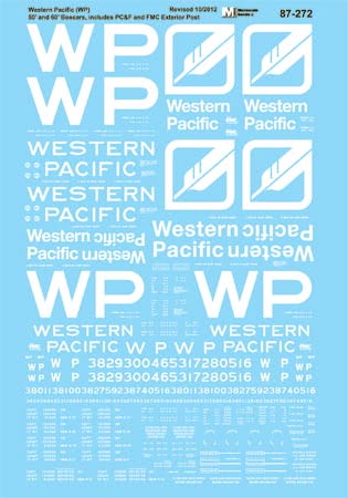 Microscale 60-272 N Western Pacific, PC&F & FMC 50' & 60' Boxcars Decal Sheet