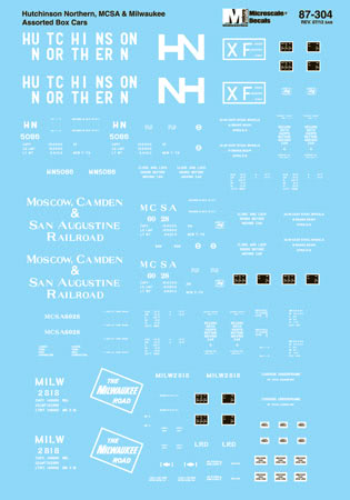 Microscale 60-304 N Hutchinson Northern, MCSA & MILW Box Car Decal Sheet