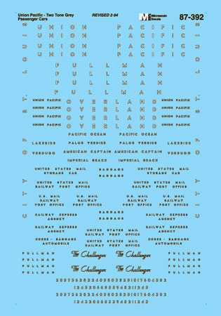 Microscale 60-392 N UP Two-Tone Grey Passenger Heavyweight Cars Decal Sheet