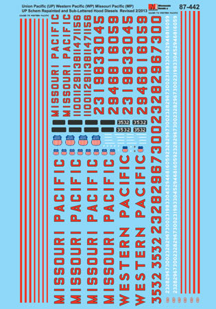 Microscale 60-442 N Missouri Pacific Diesel Hoods & Switchers Decal Sheet