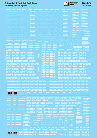 Microscale 60-472 N SSW 4 & 8 Pack & SP 4 Pack Piggy Back Flatcar Decal Sheet