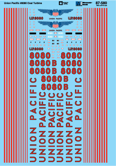Microscale 60-580 N Union Pacific Turbine Coal #80 or 8080 Loco Decal Sheet