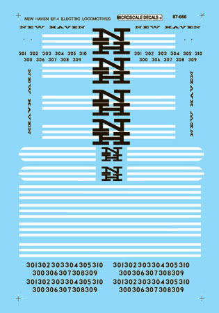Microscale 87-666 HO New Haven EF-4 Electric Locomotives Waterslide Decal Sheet
