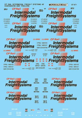 Microscale 60-671 N Canadian Pacific 48' Containers & Tractor Decal Sheet