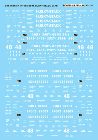Microscale 87-741 HO Greenbrier Freight Husky-Stack Car Decal Sheet