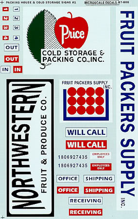 Microscale 87-806 HO Packing House/Cold Storage Plant Signs Set #1 Decal Sheet