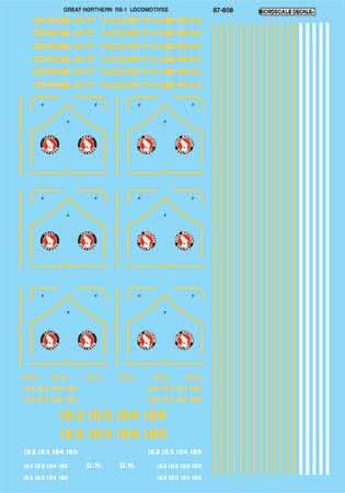 Microscale 87-808 HO 1944-60 Great Northern RS-1 Diesel Locomotive Decal Sheet